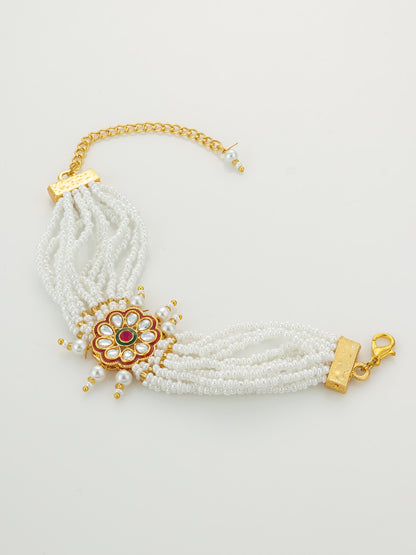 Aadita Red Floral Motif Pearl Bracelet