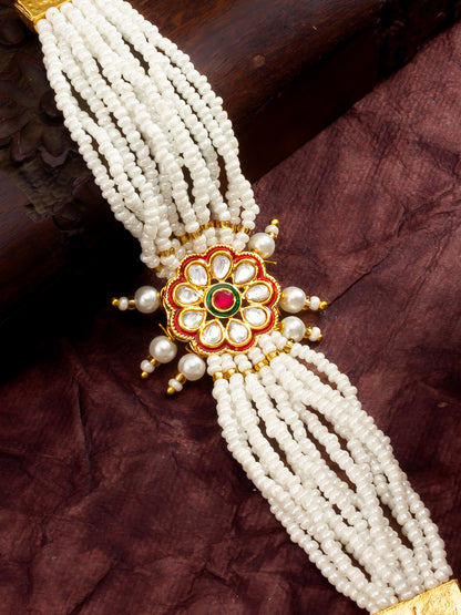 Aadita Red Floral Motif Pearl Bracelet