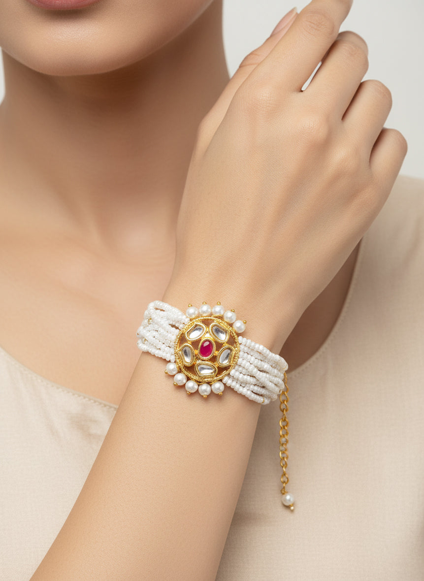 Aadita Kundan Studded Gold Floral Bracelet