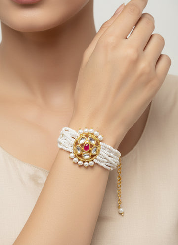Aadita Kundan Studded Gold Floral Bracelet