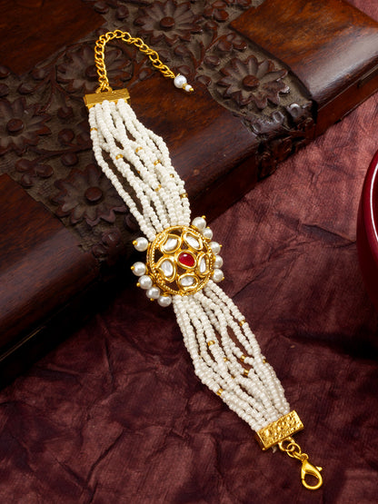 Aadita Kundan Studded Gold Floral Bracelet