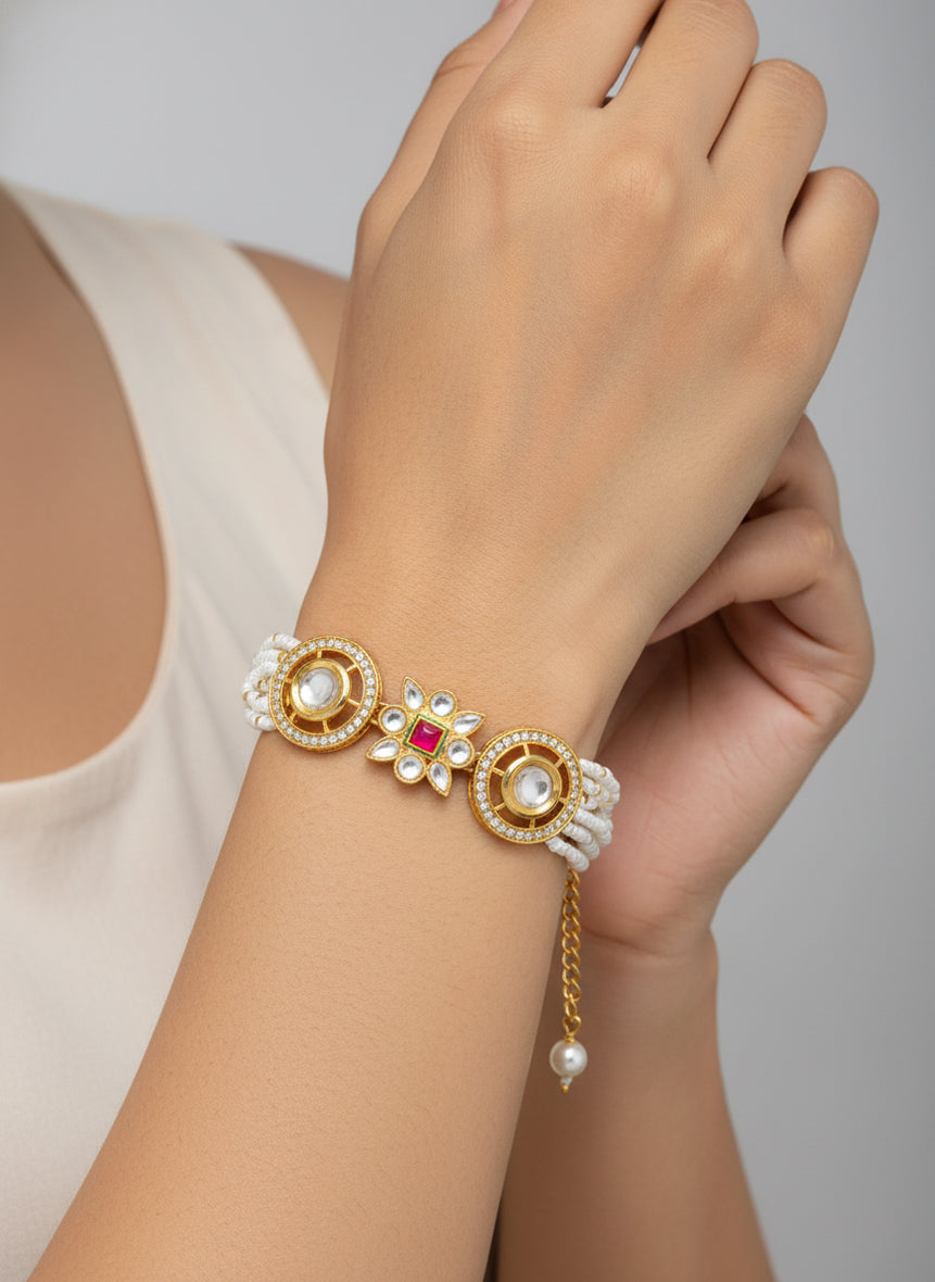 Aadita Traditional Pearl Beaded Kundan Bracelet