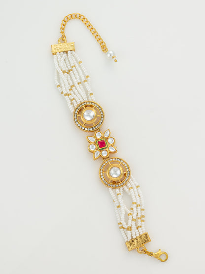 Aadita Traditional Pearl Beaded Kundan Bracelet