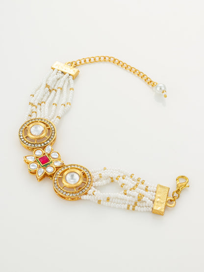 Aadita Traditional Pearl Beaded Kundan Bracelet