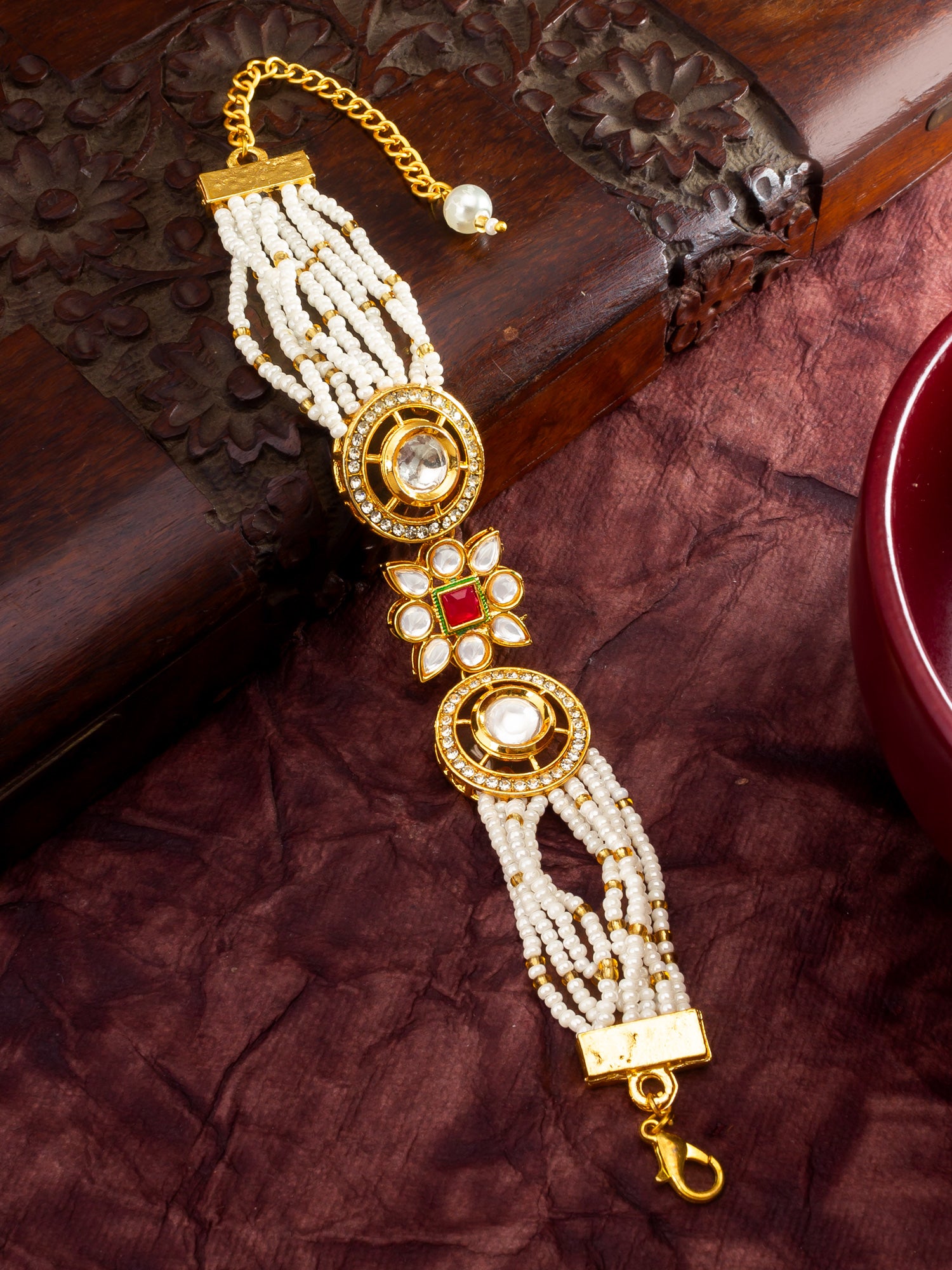 Aadita Traditional Pearl Beaded Kundan Bracelet