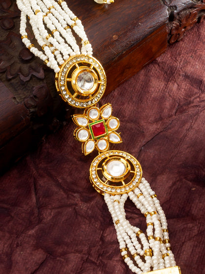 Aadita Traditional Pearl Beaded Kundan Bracelet