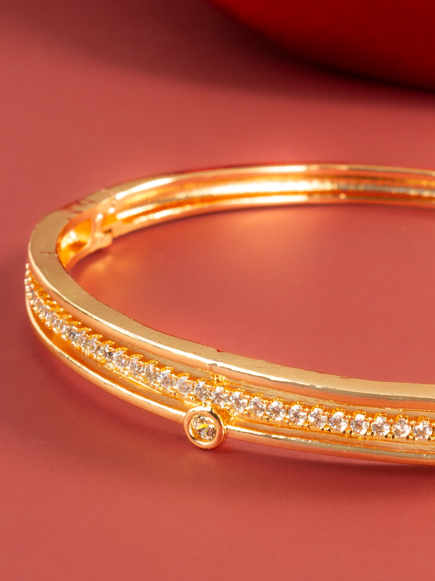 Aadita Gold Plated AD Stone Studded Elegant Bangle Bracelet for Women