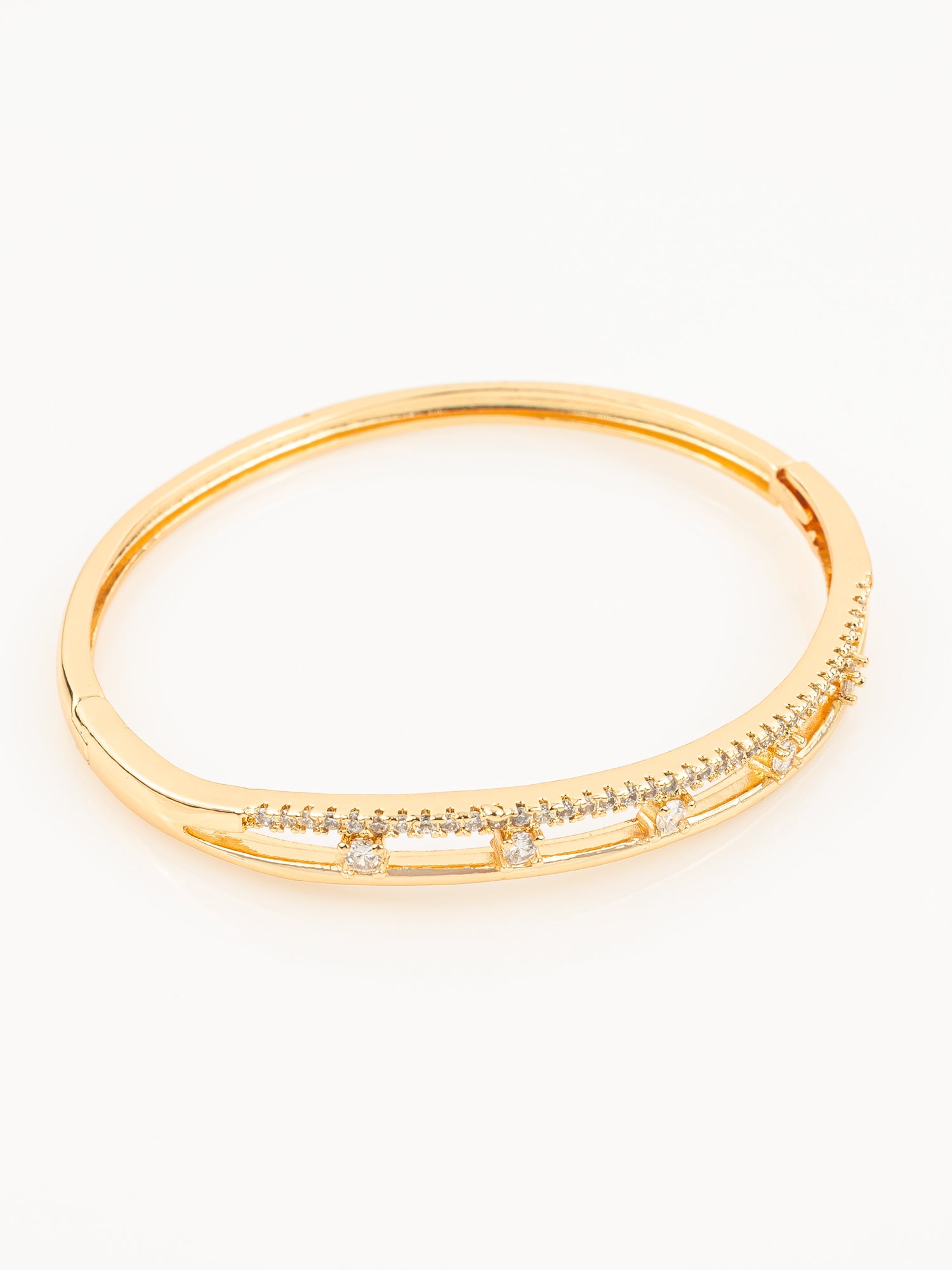 Aadita Gold Plated American Diamond Slim Openable Bangle for Women