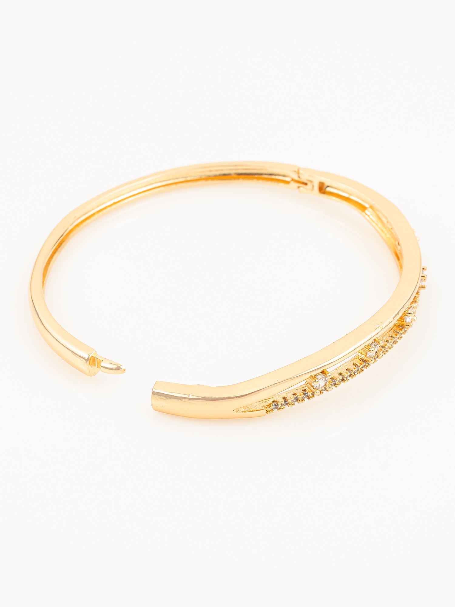 Aadita Gold Plated American Diamond Slim Openable Bangle for Women