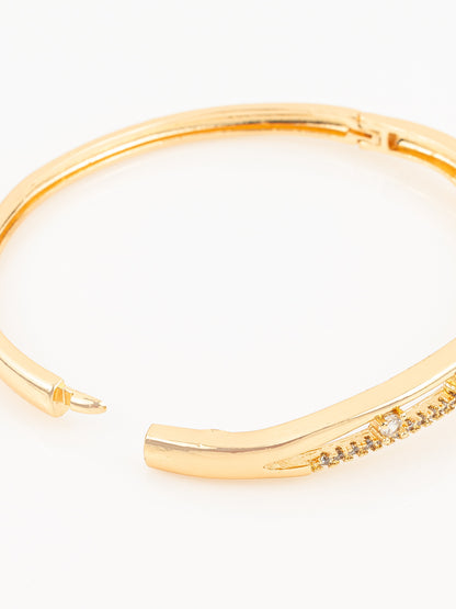 Aadita Gold Plated American Diamond Slim Openable Bangle for Women