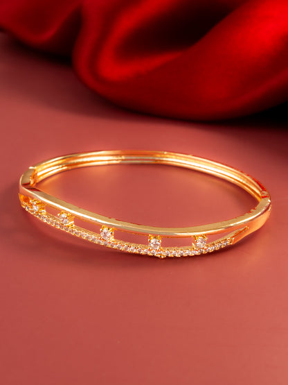 Aadita Gold Plated American Diamond Slim Openable Bangle for Women