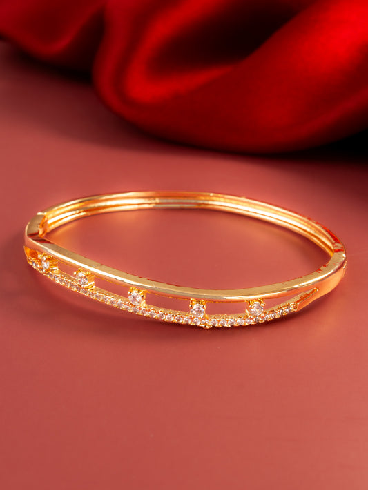 Aadita Gold Plated American Diamond Slim Openable Bangle for Women