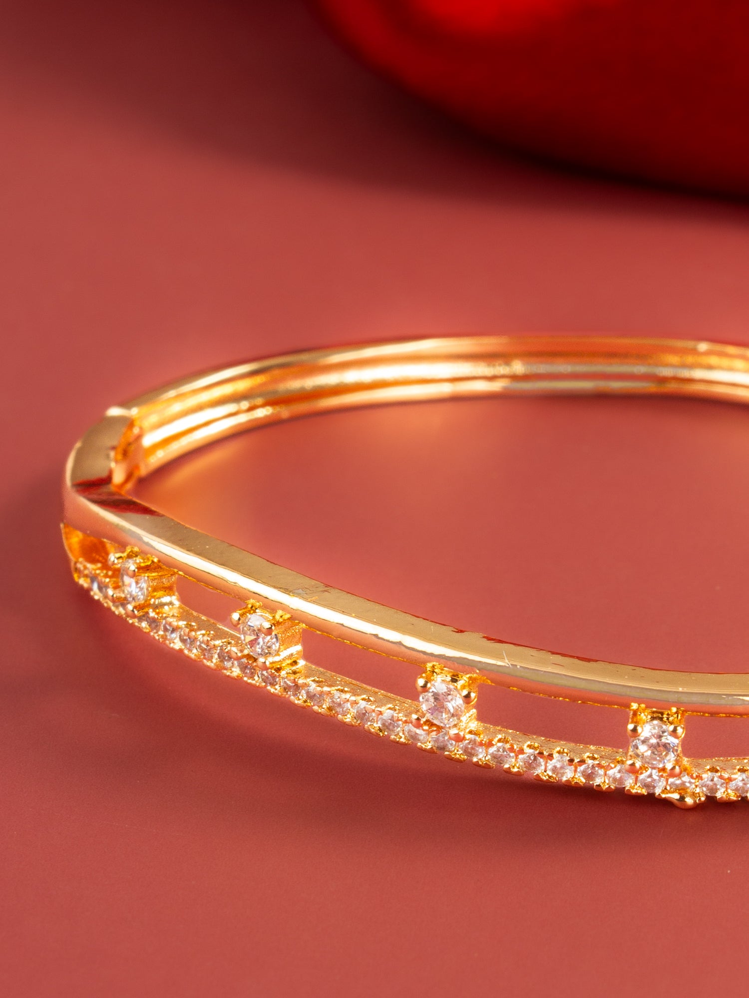 Aadita Gold Plated American Diamond Slim Openable Bangle for Women