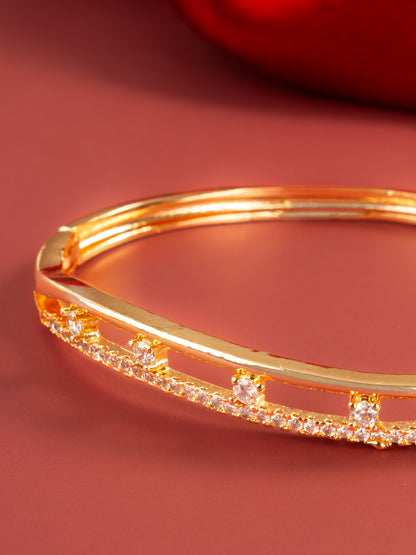Aadita Gold Plated American Diamond Slim Openable Bangle for Women
