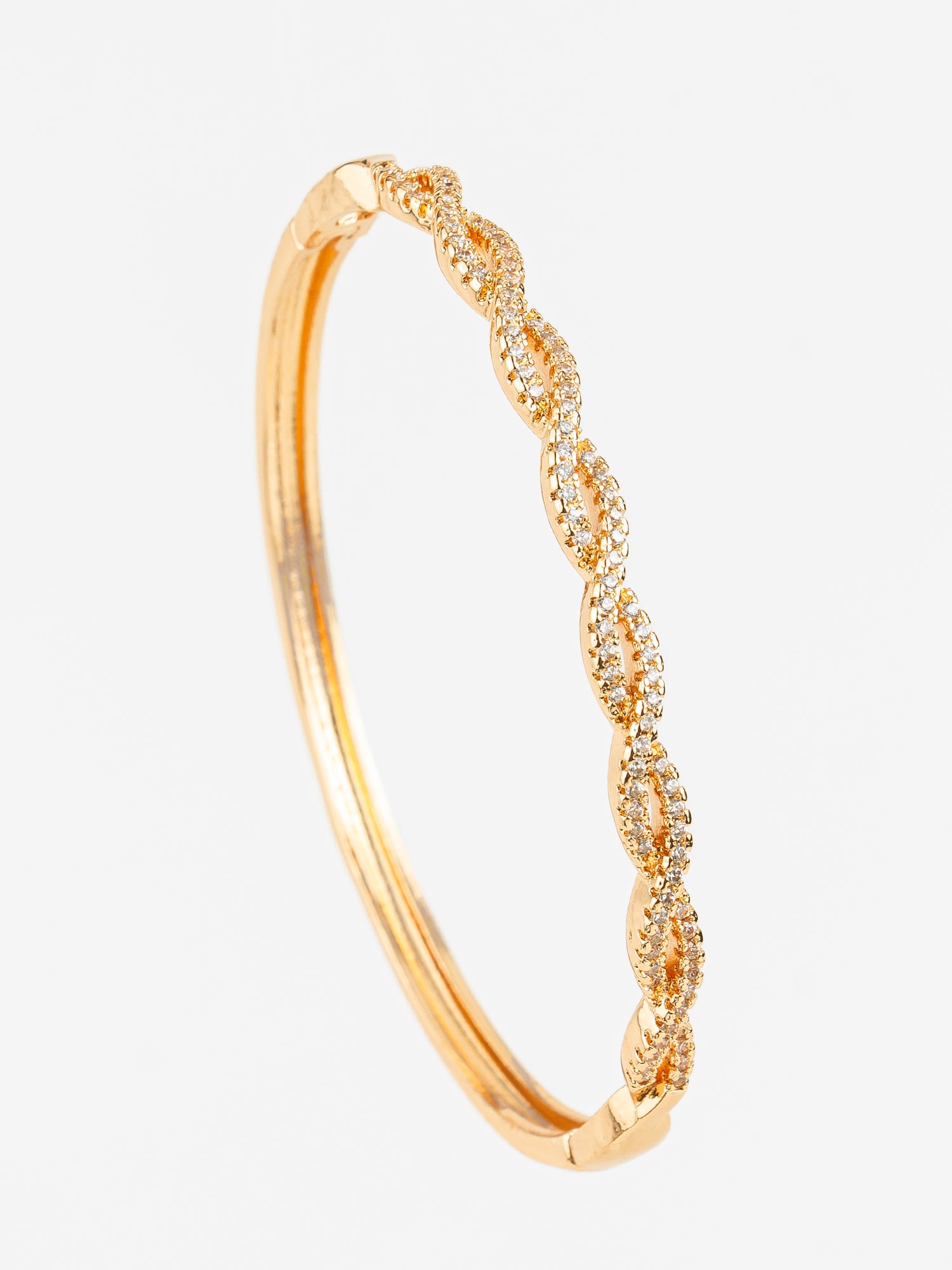 Aadita Gold Plated Twisted Design AD Stone Bangle Bracelet for Women & Girls