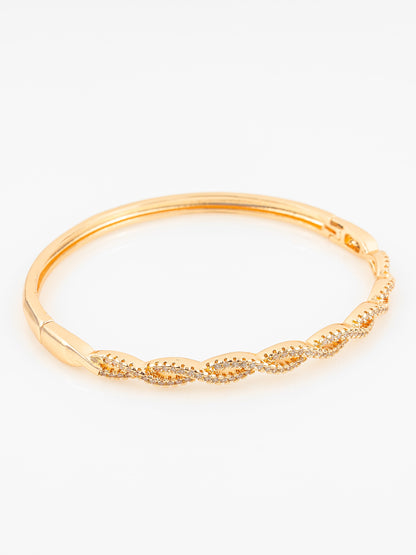 Aadita Gold Plated Twisted Design AD Stone Bangle Bracelet for Women & Girls