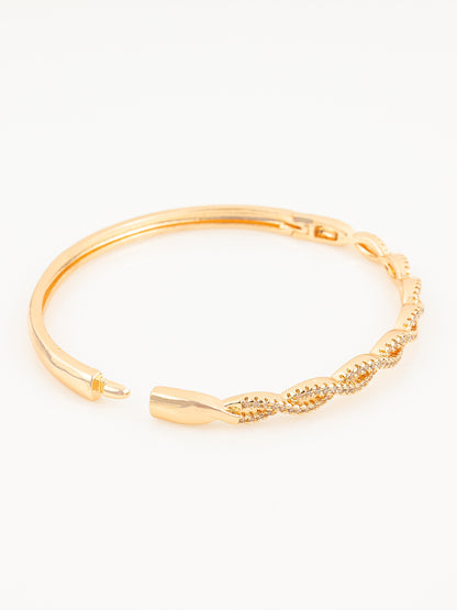 Aadita Gold Plated Twisted Design AD Stone Bangle Bracelet for Women & Girls