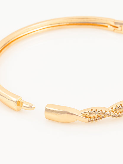 Aadita Gold Plated Twisted Design AD Stone Bangle Bracelet for Women & Girls