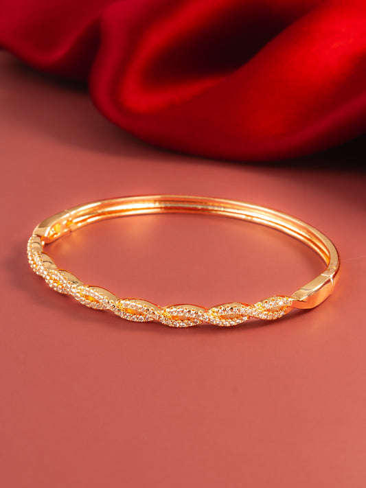 Aadita Gold Plated Twisted Design AD Stone Bangle Bracelet for Women & Girls