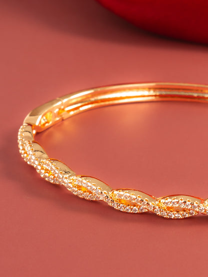 Aadita Gold Plated Twisted Design AD Stone Bangle Bracelet for Women & Girls