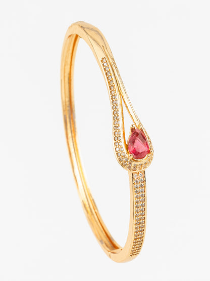 Aadita Gold Plated AD Stone Pink Teardrop Kada Bangle Bracelet for Women & Girls