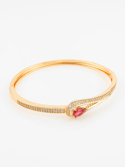 Aadita Gold Plated AD Stone Pink Teardrop Kada Bangle Bracelet for Women & Girls