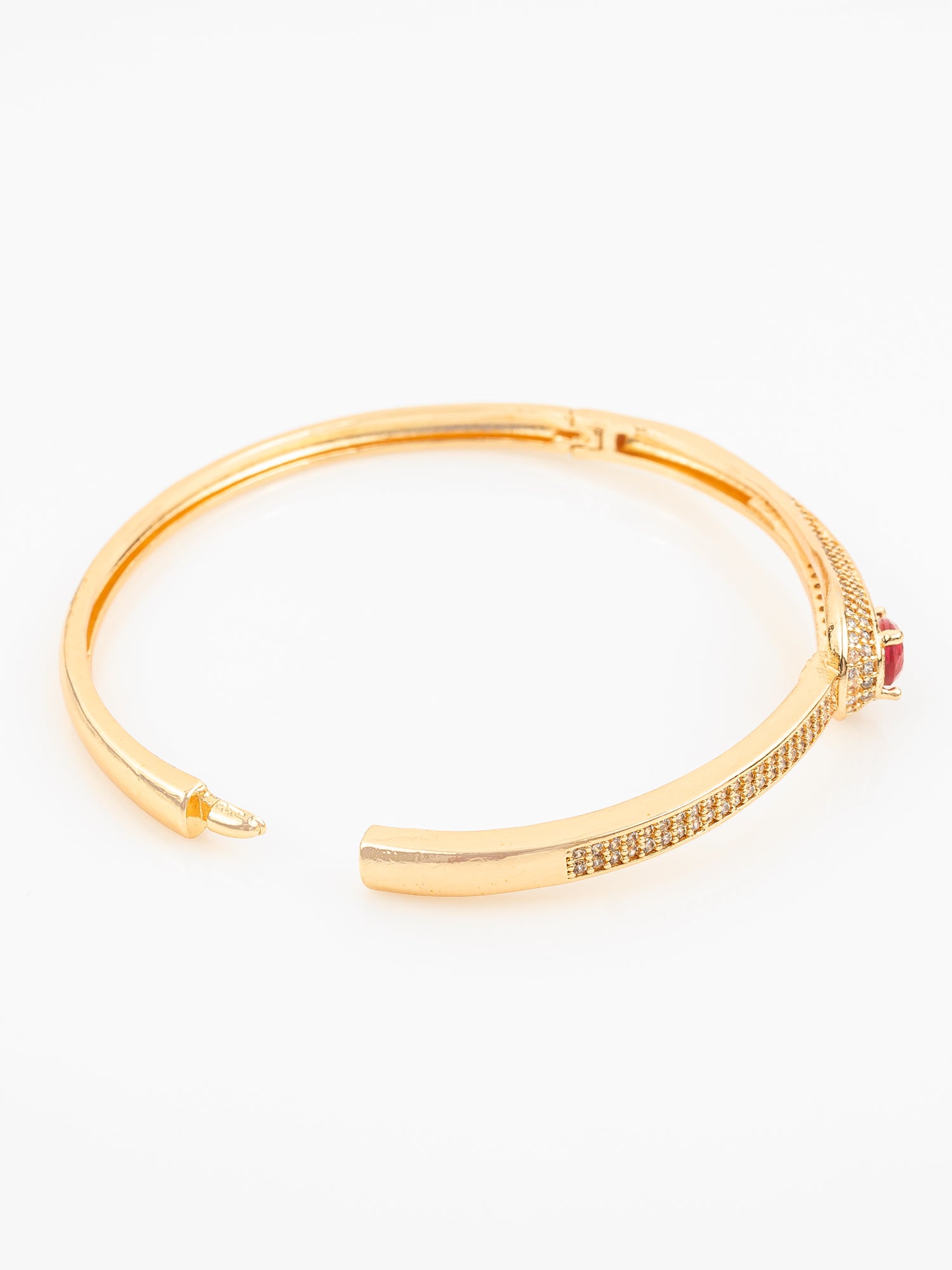 Aadita Gold Plated AD Stone Pink Teardrop Kada Bangle Bracelet for Women & Girls