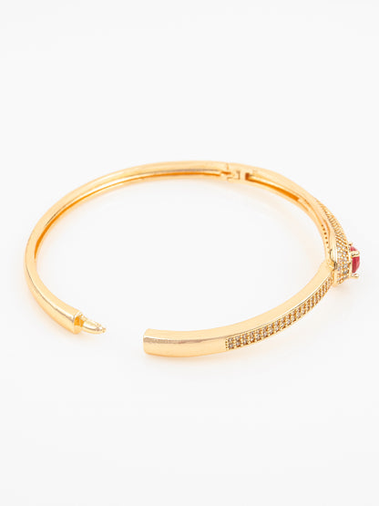 Aadita Gold Plated AD Stone Pink Teardrop Kada Bangle Bracelet for Women & Girls