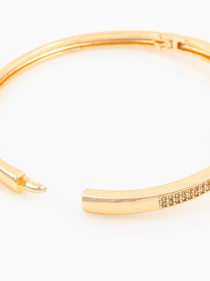 Aadita Gold Plated AD Stone Pink Teardrop Kada Bangle Bracelet for Women & Girls