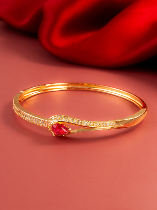 Aadita Gold Plated AD Stone Pink Teardrop Kada Bangle Bracelet for Women & Girls