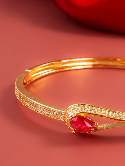 Aadita Gold Plated AD Stone Pink Teardrop Kada Bangle Bracelet for Women & Girls