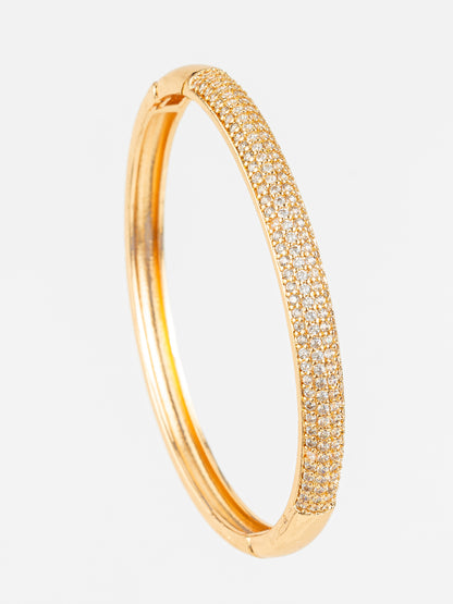 Aadita Gold Plated American Diamond Adjustable Kada Bangle for Women – Party Wear Traditional Jewellery