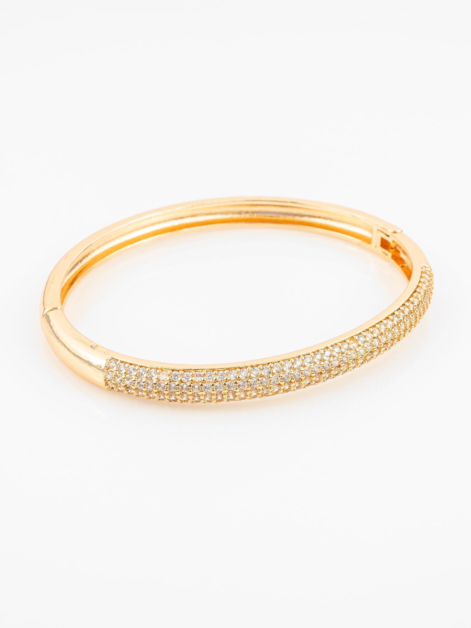 Aadita Gold Plated American Diamond Adjustable Kada Bangle for Women – Party Wear Traditional Jewellery