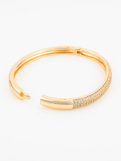 Aadita Gold Plated American Diamond Adjustable Kada Bangle for Women – Party Wear Traditional Jewellery