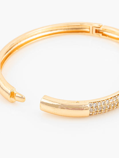 Aadita Gold Plated American Diamond Adjustable Kada Bangle for Women – Party Wear Traditional Jewellery