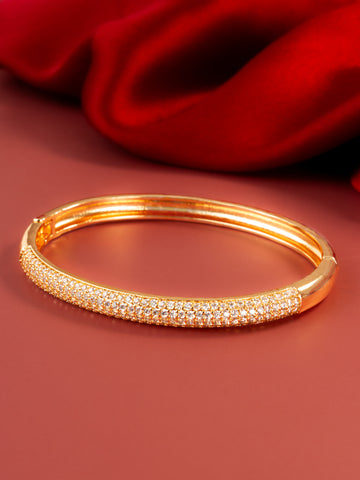 Aadita Gold Plated American Diamond Adjustable Kada Bangle for Women – Party Wear Traditional Jewellery