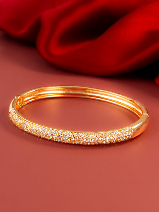 Aadita Gold Plated American Diamond Adjustable Kada Bangle for Women – Party Wear Traditional Jewellery