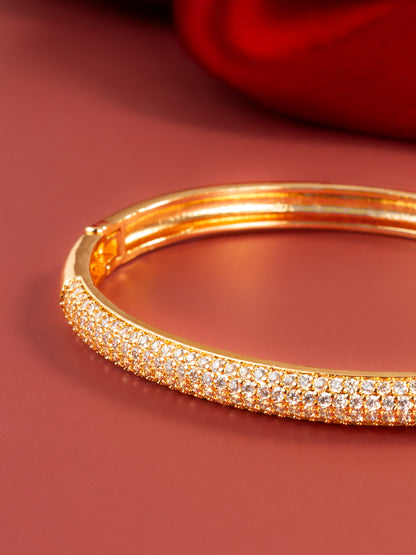 Aadita Gold Plated American Diamond Adjustable Kada Bangle for Women – Party Wear Traditional Jewellery