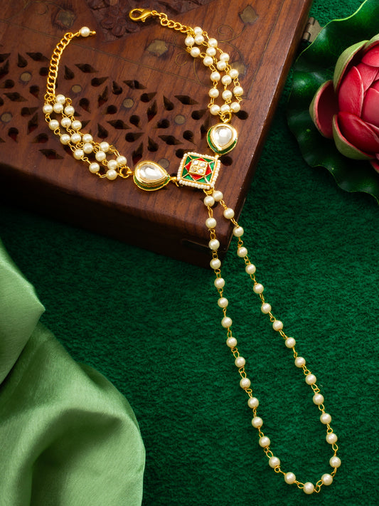 Aadita White Beaded Kundan Haathphool Bracelet