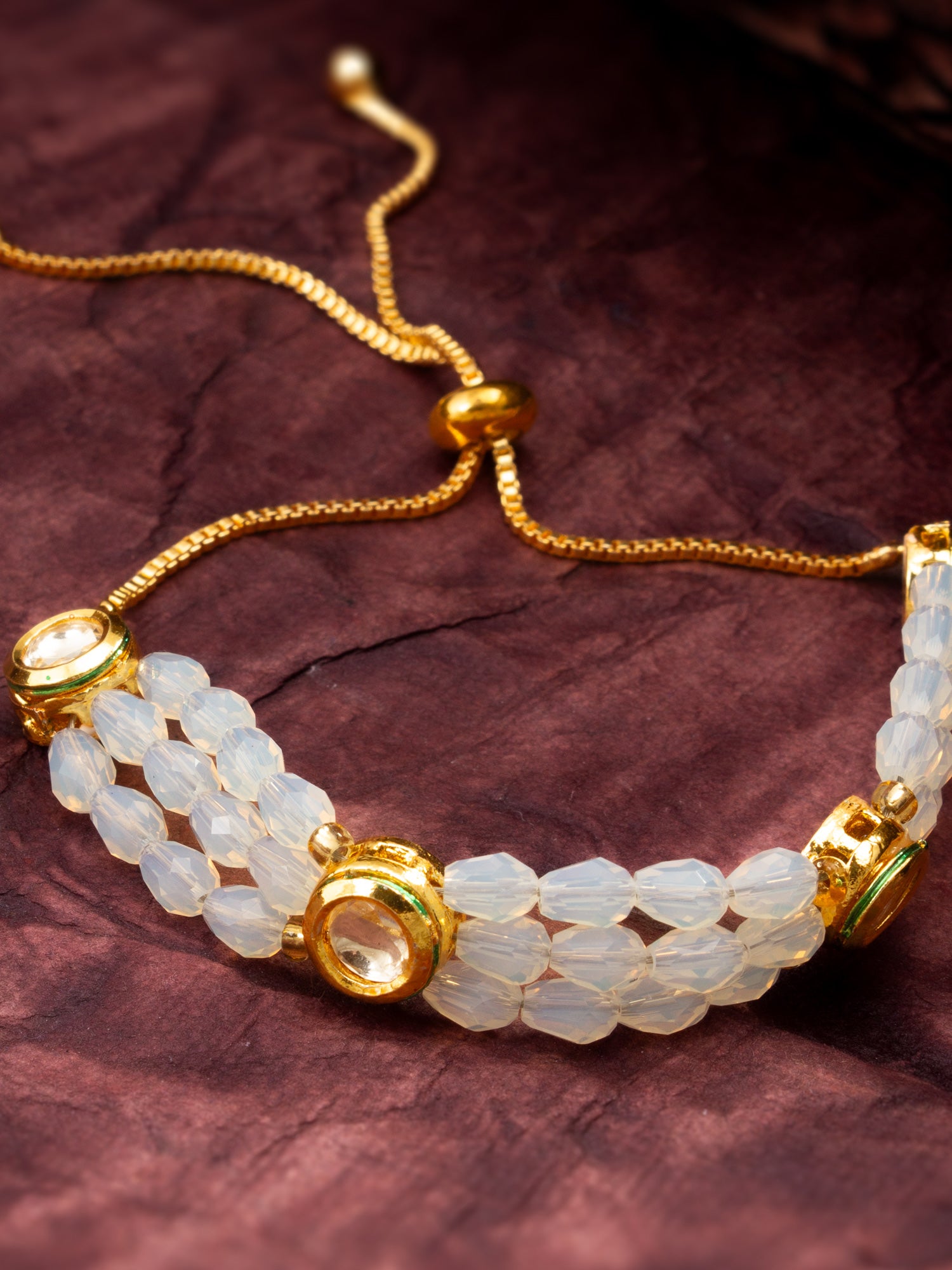 Aadita Crystal and Kundan Adjustable Slider Bracelet