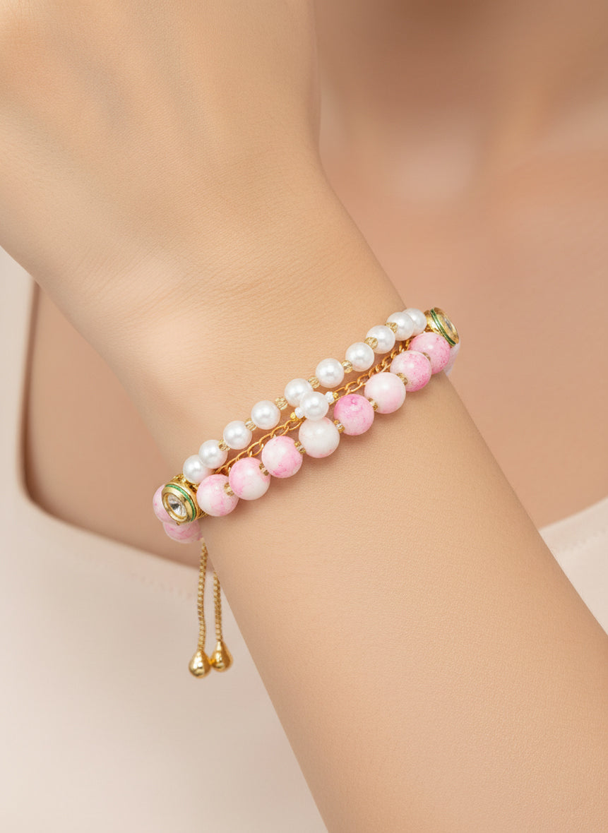 Aadita Dual-Tone Pink Beaded Layered Bracelet