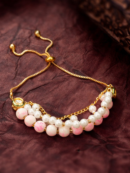 Aadita Dual-Tone Pink Beaded Layered Bracelet