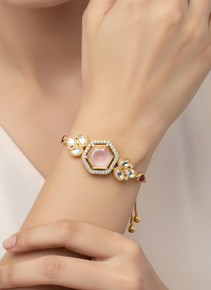 Aadita Geometric Rose Stone and Kundan Bracelet