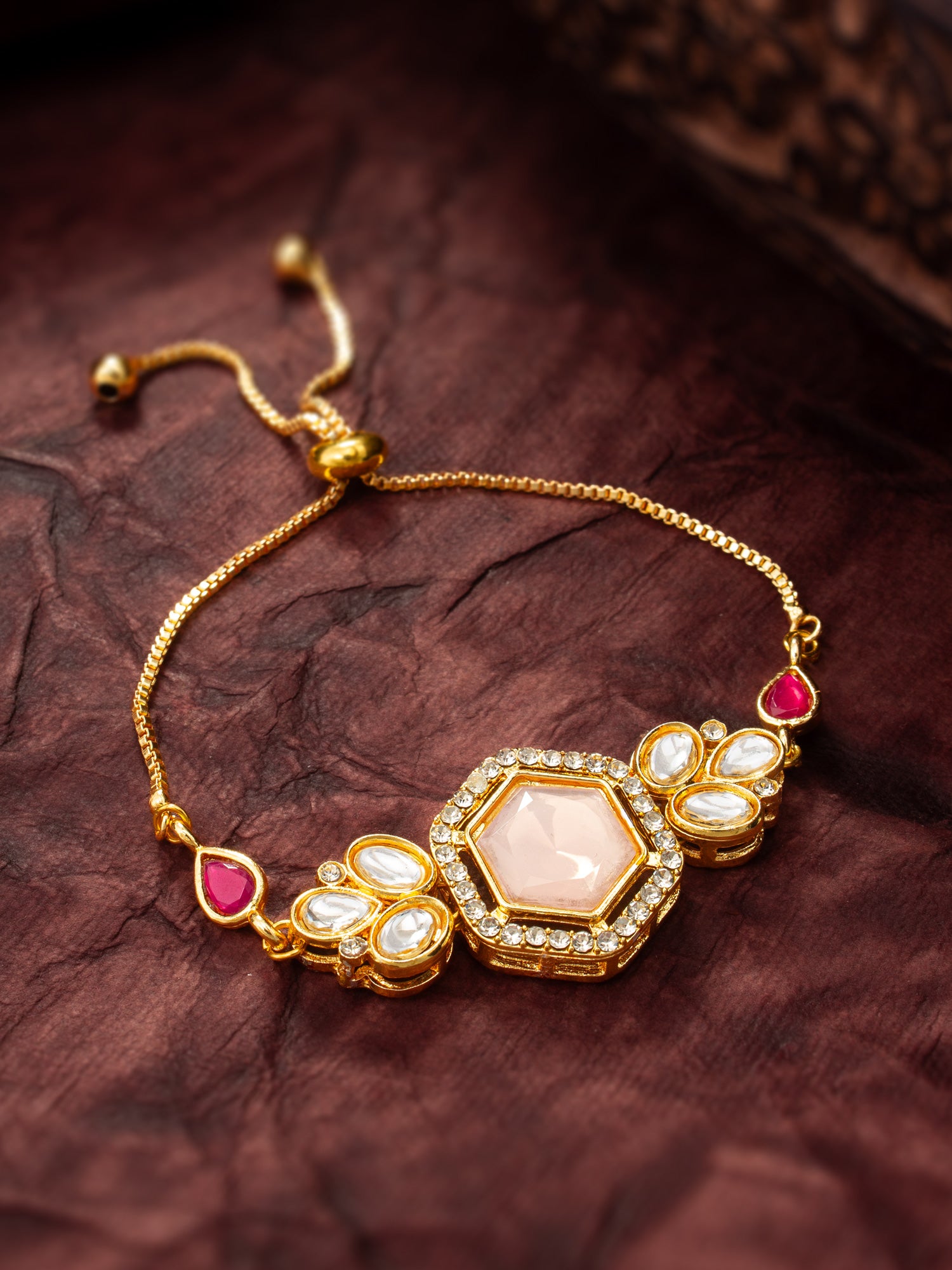 Aadita Geometric Rose Stone and Kundan Bracelet