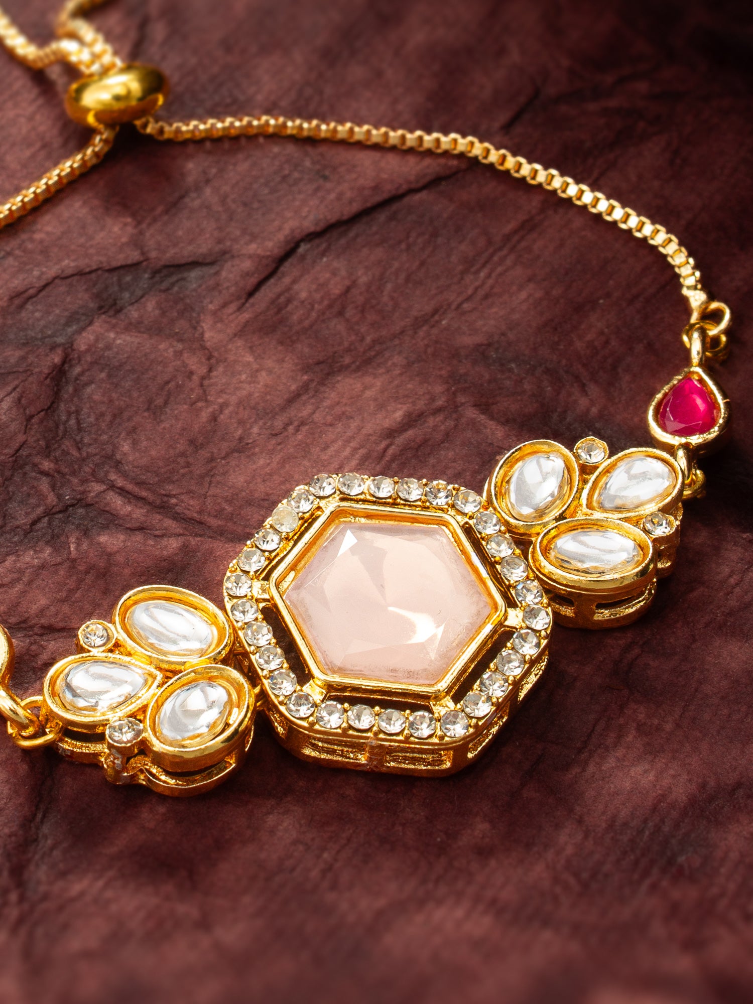 Aadita Geometric Rose Stone and Kundan Bracelet