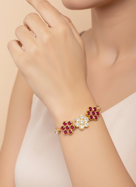 Aadita Gold Plated Floral Kundan Adjustable Bracelet