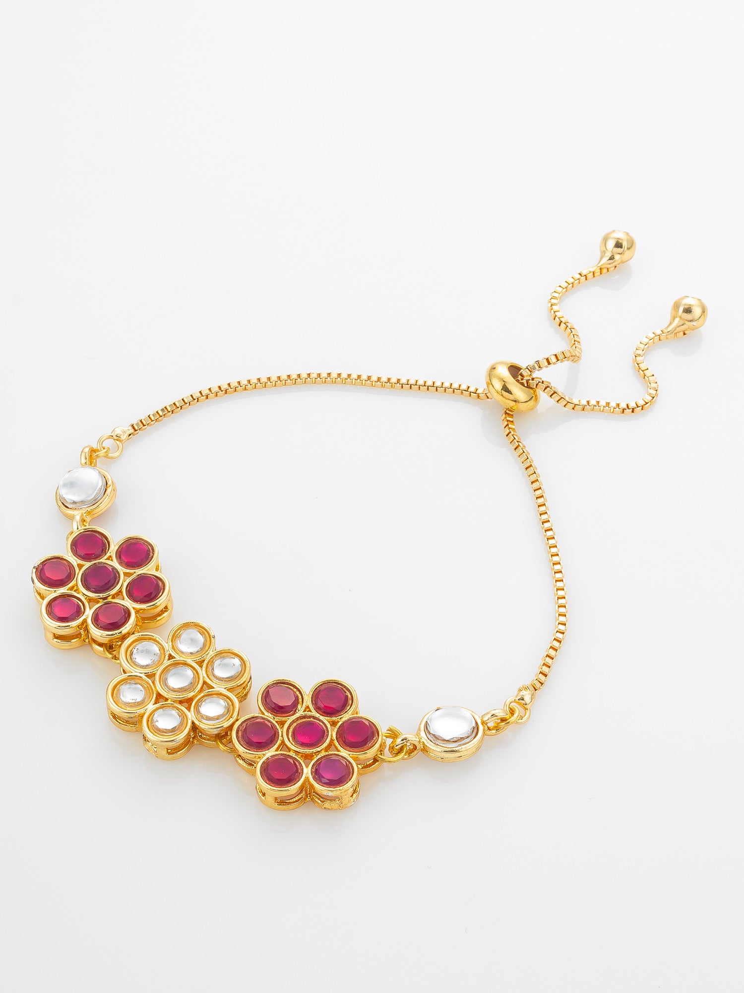 Aadita Gold Plated Floral Kundan Adjustable Bracelet