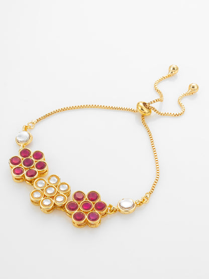 Aadita Gold Plated Floral Kundan Adjustable Bracelet