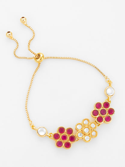 Aadita Gold Plated Floral Kundan Adjustable Bracelet