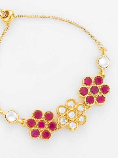 Aadita Gold Plated Floral Kundan Adjustable Bracelet